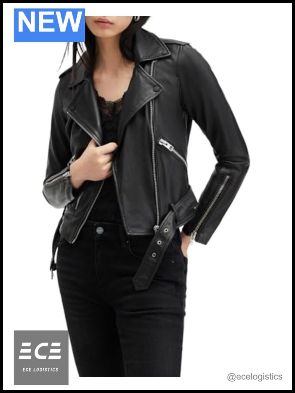Leather Biker Jacket Regular Fit Long Sleeve Moto Coat